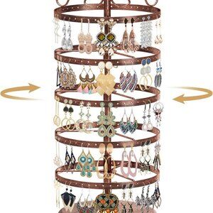5 Tiers Metal Rotating Earring Holder Organizer Stand Adjustable Display Tree, 2